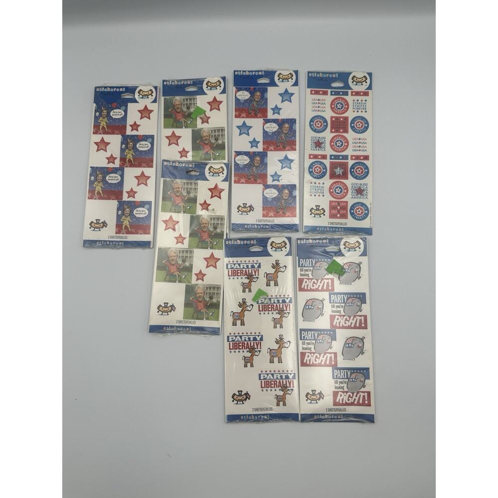 Lot of 7 Hallmark Stickerooni Political Stickers Patriotic Clinton Bush USA